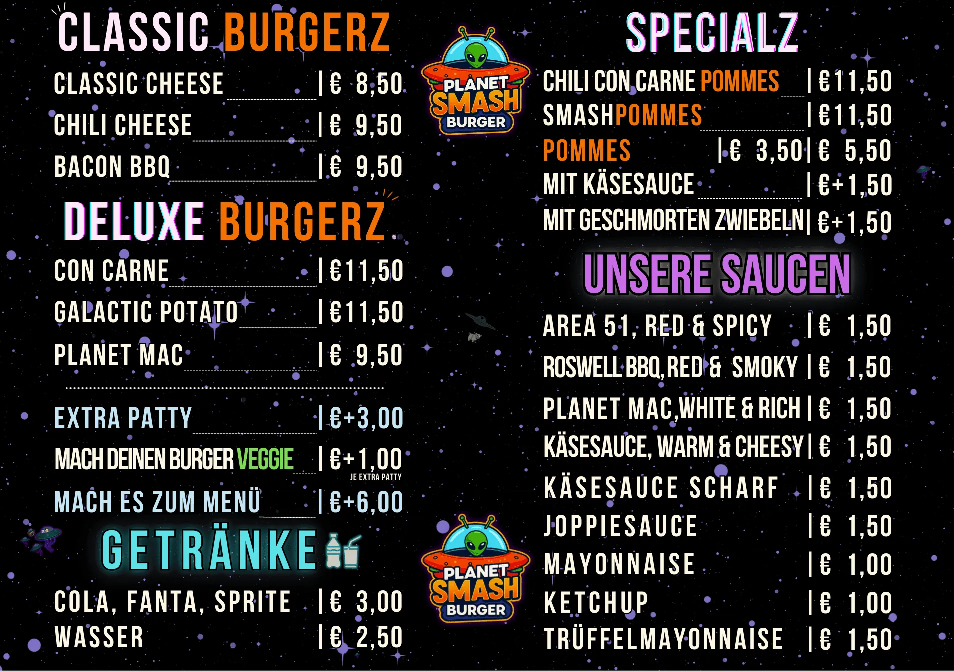 Speisekarte Planet Smashburger